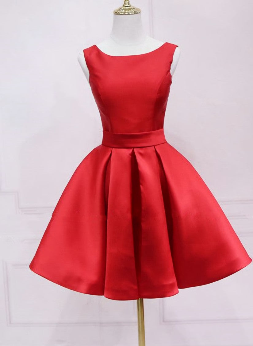 Red Satin Short Simple Backless Party Dress, Red Homecoming Dress