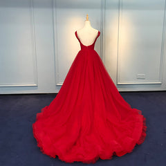 Red Sweetheart Straps Long Ball Gown Evening Dress, Red Tulle Prom Dress