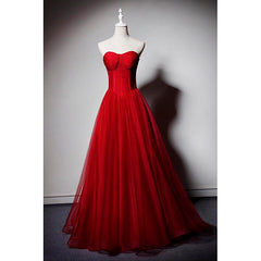 Red Sweetheart Tulle Ball Gown Floor Length Formal Dress, Red Tulle Evening Dress Party Dress