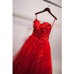 Red Sweetheart Tulle with Applique Party Dress , Tulle Formal Gowns