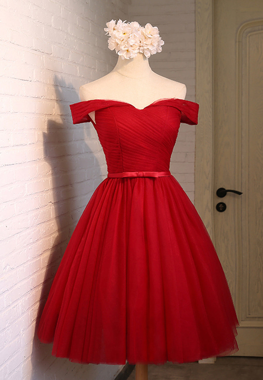 Red Tulle Short Prom Dresses,A-Line Semi Formal Dress