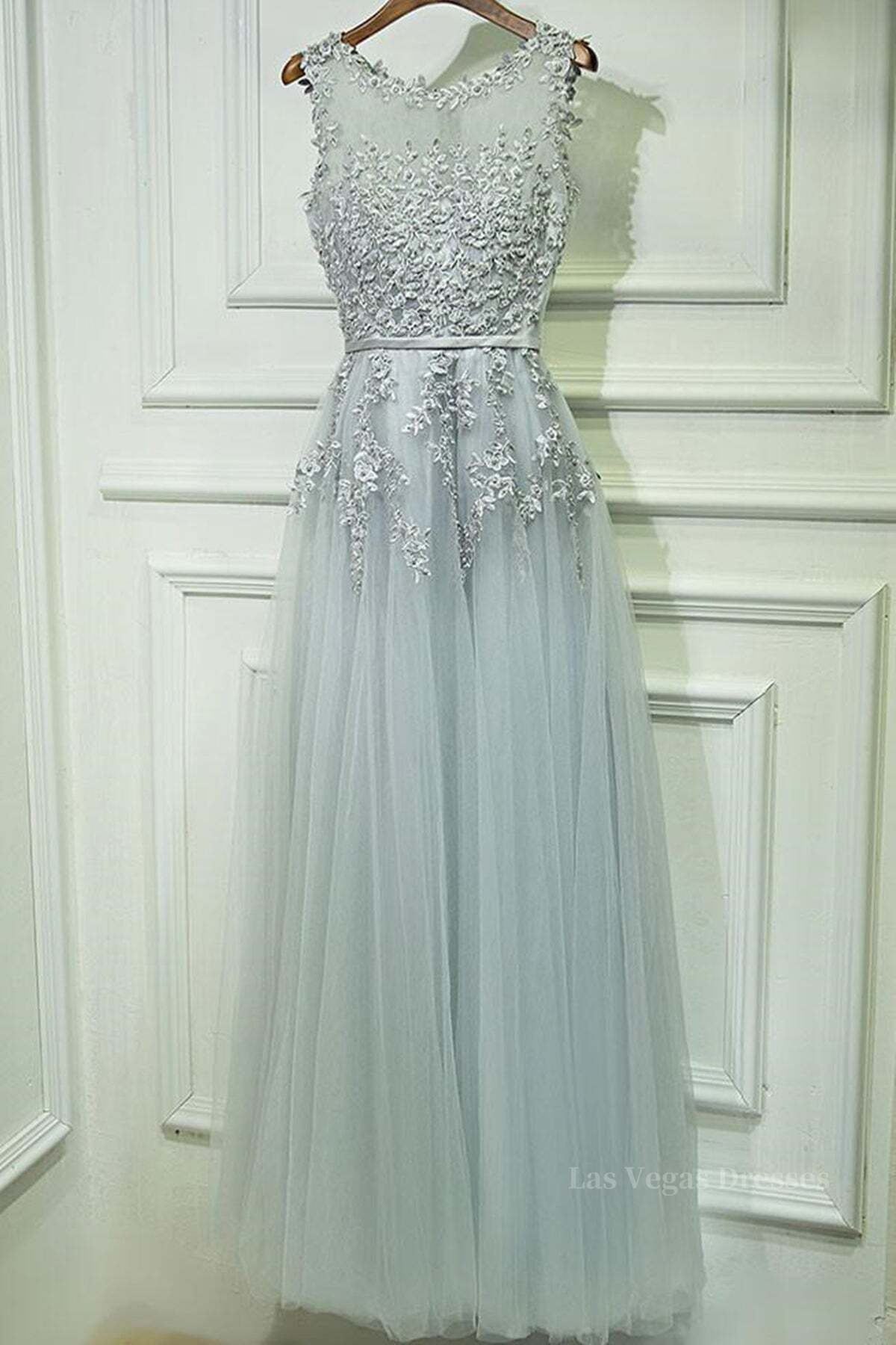 Round Neck Lace Prom Dresses, Lace Formal Evening Dresses