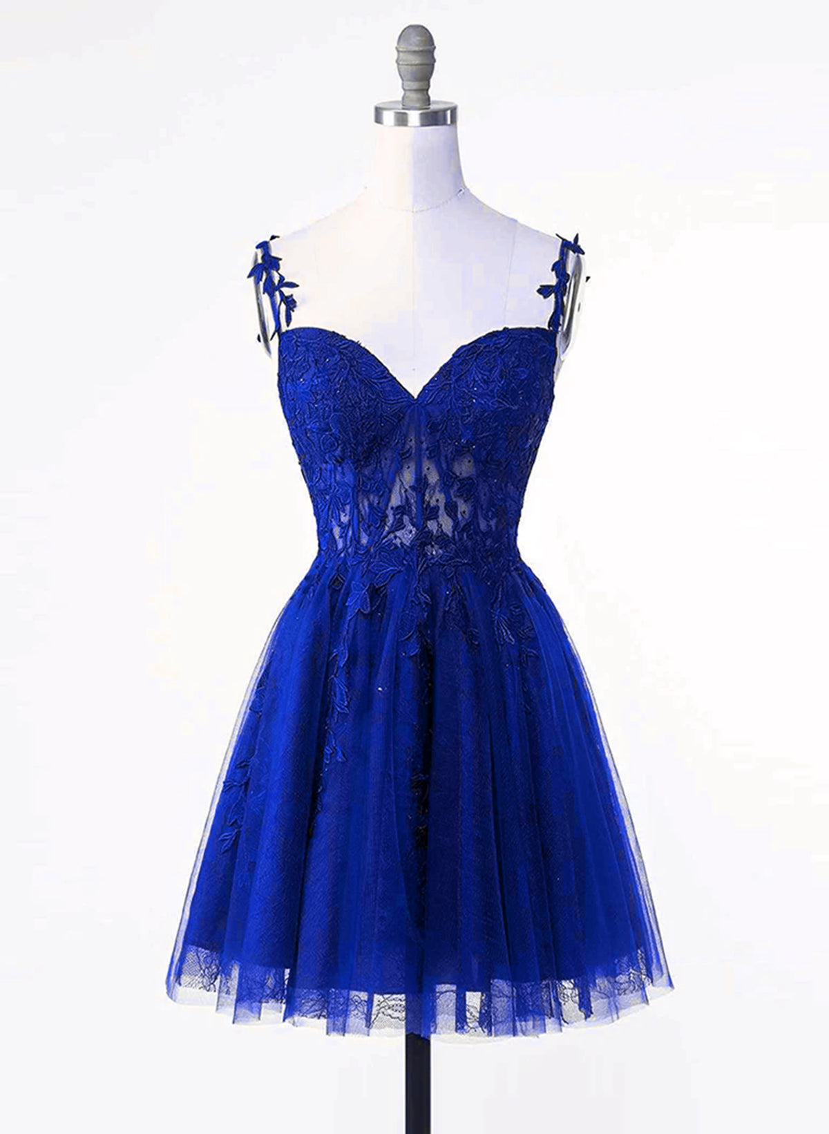 Royal Blue Tulle with Lace Applique Short Formal Dress, Royal Blue Homecoming Dress