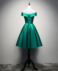 Satin Off-the-Shoulder Short Prom Dresses, Green Homecoming Dresses