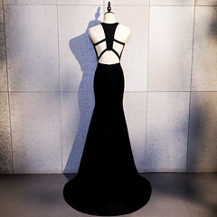 Sexy Black Mermaid Long Halter Evening Dress, Black Prom Dress