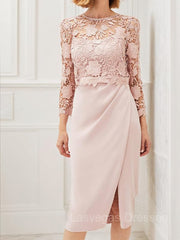 Sheath/Column Scoop Tea-Length Stretch Crepe Mother of the Bride Dresses With Applique