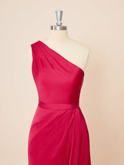 Sheath Satin Chiffon One-Shoulder Pleated Asymmetrical Dress