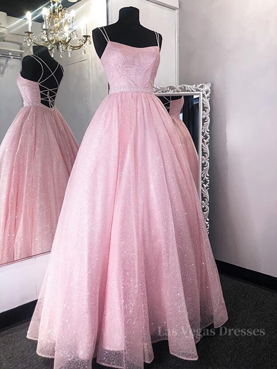 Shiny Pink Backless Long Prom Dresses, Pink Open Back Long Formal Evening Dresses