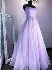 Shiny Purple Long Lace Prom Dresses, Shiny Purple Lace Formal Evening Dresses