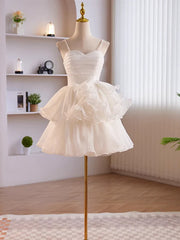 Short White Tulle Prom Dress, Short White Tulle Formal Homecoming Dresses
