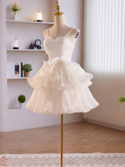 Short White Tulle Prom Dress, Short White Tulle Formal Homecoming Dresses