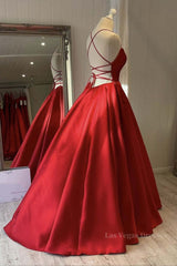 Simple Backless Red Satin Long Prom Dress, Backless Red Formal Dress, Red Evening Dress