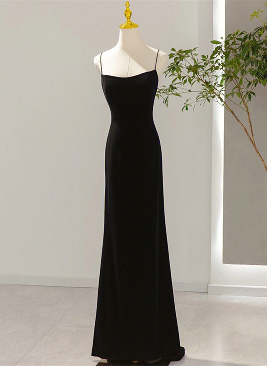 Simple Black Low Back Long Prom Dress, Black Floor Length Party Dress