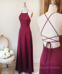 Simple burgundy long prom dress, burgundy evening dress