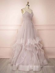 Simple Lotus root starch tulle long prom dress, tulle evening dress
