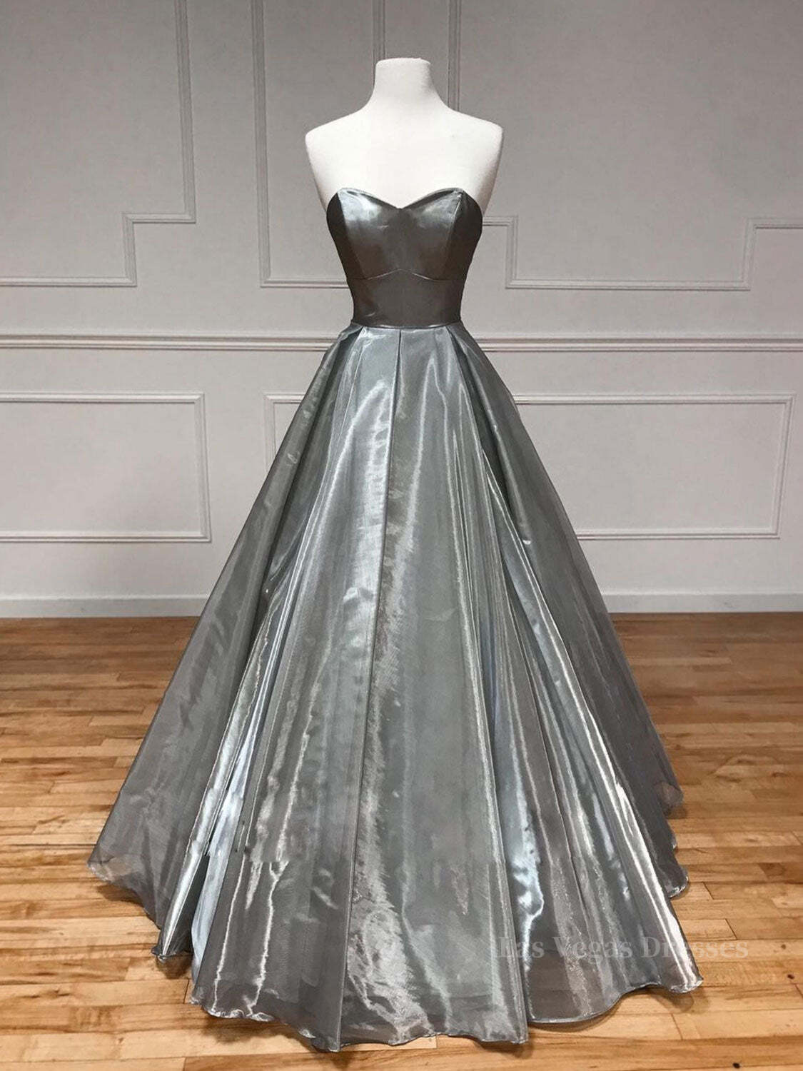 Simple sweetheart neck gray satin long prom dress gray formal party dress