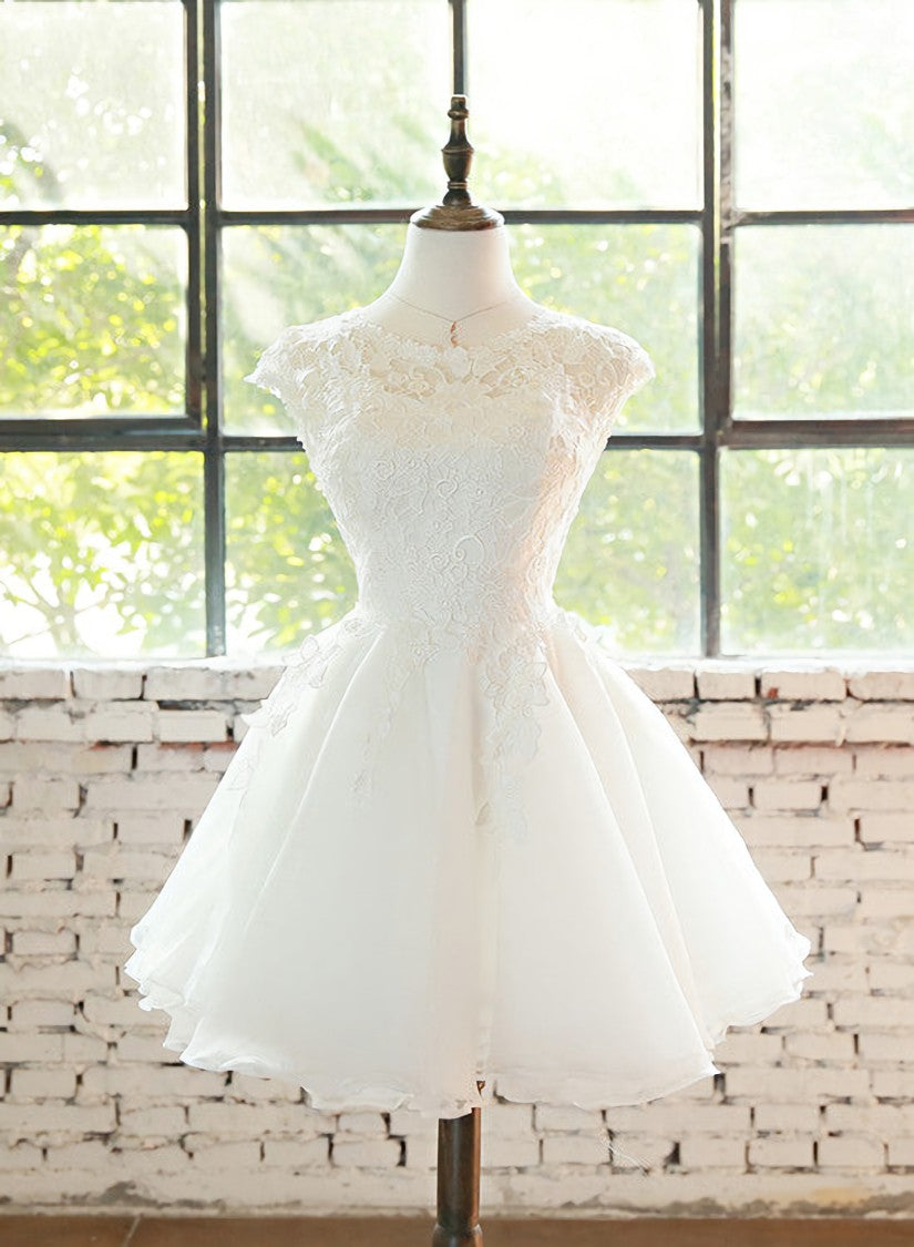 Simple White Cute Lace Short Graduation Dress, Lovely Party Dresses