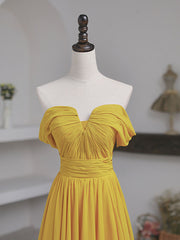 Simple Yellow Off Shoulder Long Prom Dress, Yellow Chiffon Graduation Dresses