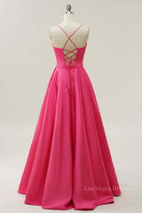 Simply Hot Pink A-line Straps Long Gown