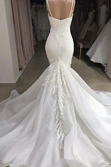 Spaghetti Strap Real Model White Mermaid Wedding Dresses with AmazingLace Appliques