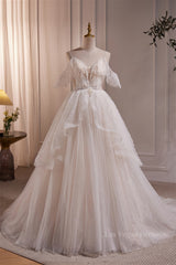 Straps White Tulle Tiered Tulle Formal Gown