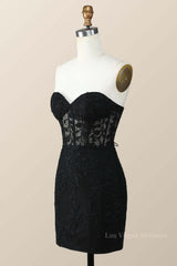 Sweetheart Black Lace Tight Mini Dress