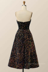 Sweetheart Black Sequin A-line Midi Dress