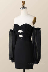 Sweetheart Black Tight Mini Dress with Keyhole