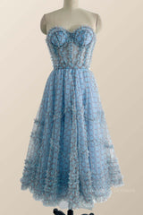 Sweetheart Blue Printed Corset Tea Length Dress