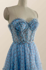Sweetheart Blue Printed Corset Tea Length Dress