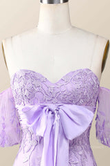Sweetheart Lavender Tight Mini Dress with Bow