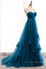 Sweetheart Neck Blue Long Prom Dress, Long Blue Formal Graduation Evening Dress