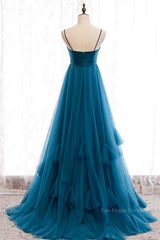 Sweetheart Neck Blue Long Prom Dress, Long Blue Formal Graduation Evening Dress