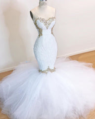 Sweetheart Sleeveless Lace Tulle Appliques Sequins Mermaid Wedding Bridal Gowns