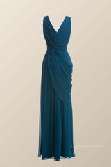 Turquoise Draped Flattering Long Party Dress