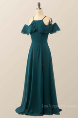Turquoise Green Chiffon A-line Long Simple Dress