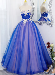 Unique Blue and Pink Formal Gown with Lace, Sweetheart Blue Floor Length Prom Dress