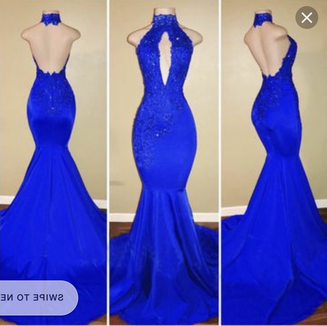 2024 Halter Blue Mermaid Prom Dresses