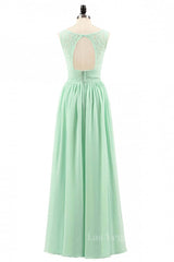 V Neck Mint Green Lace and Chiffon Long Bridesmaid Dress