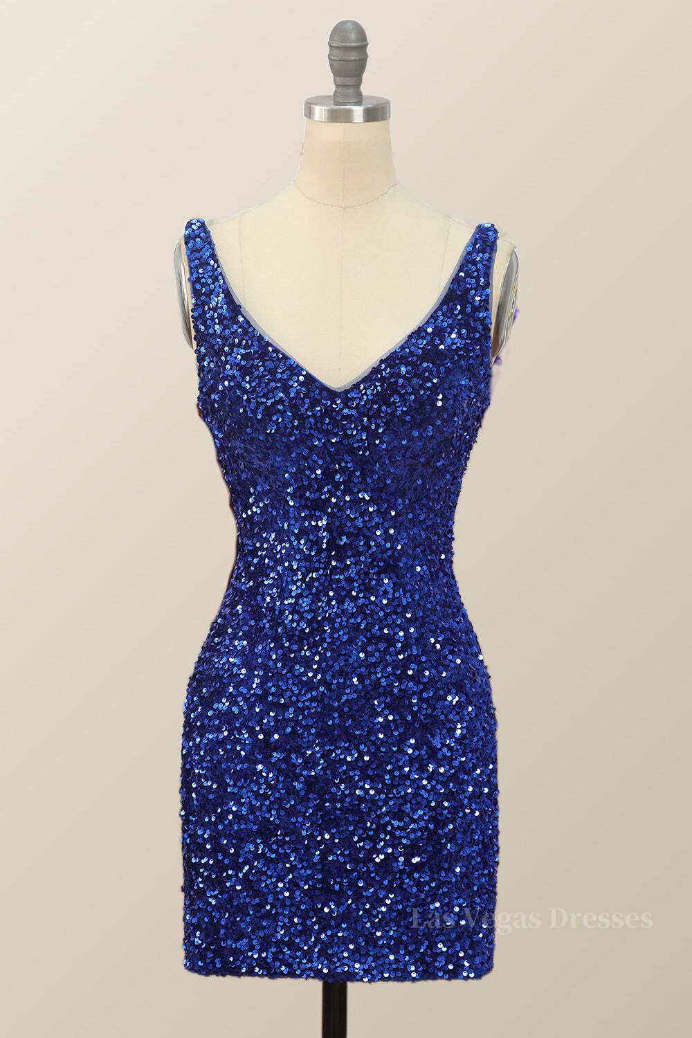 V Neck Royal Blue Sequin Bodycon Mini Dress