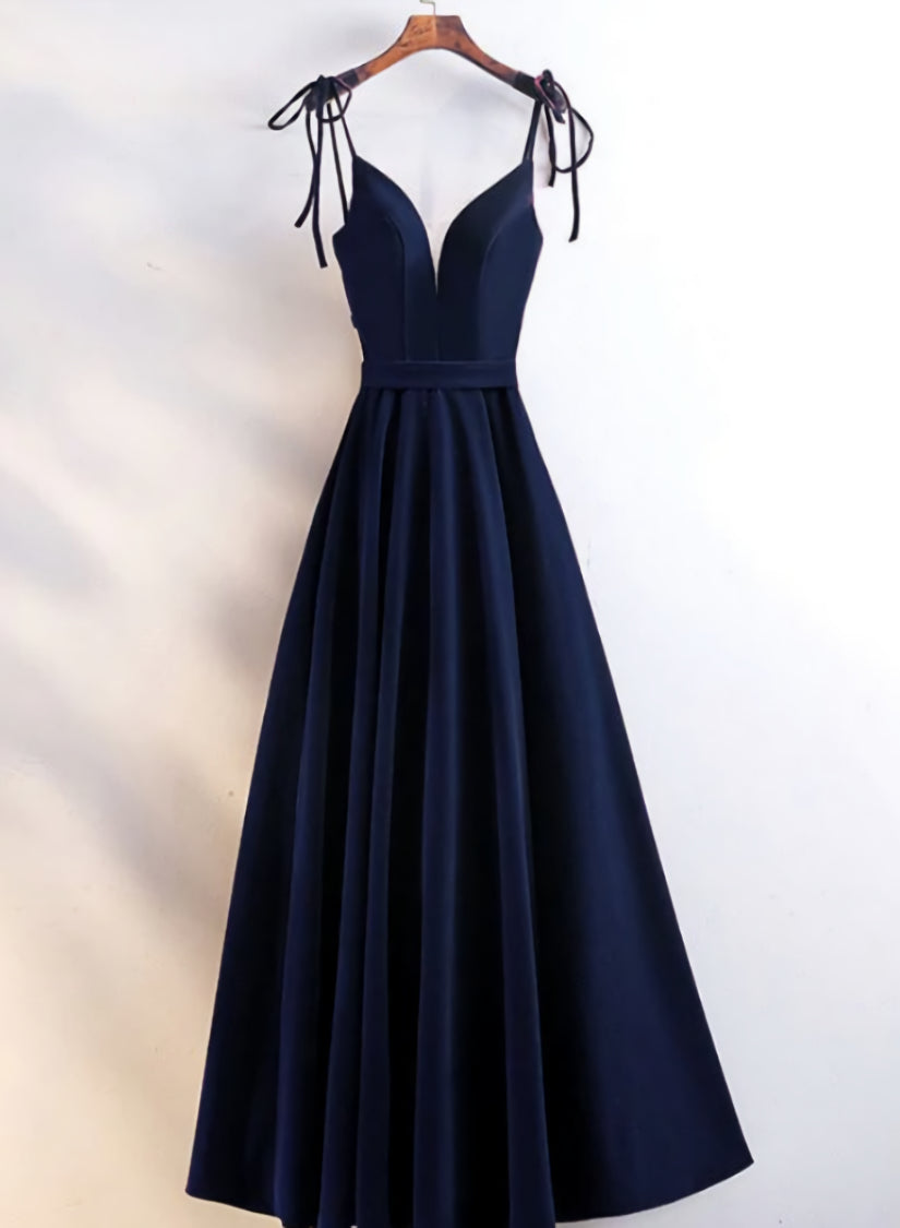 Velvet Straps Long V-neckline Long Party Dress, Velvet Bridesmaid Dresses