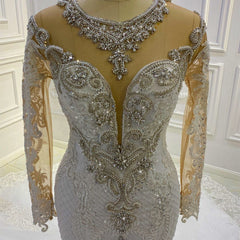 Vintage Long Sleeve Appliques Lace Beading Sequins Mermaid Wedding Dress