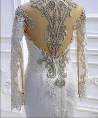 Vintage Long Sleeve Appliques Lace Beading Sequins Mermaid Wedding Dress