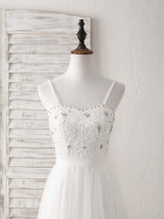 White Sweetheart Neck Tulle Beads Long Prom Dress White Evening Dress