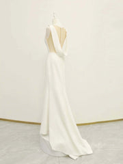 White v neck long prom dress, white evening dress