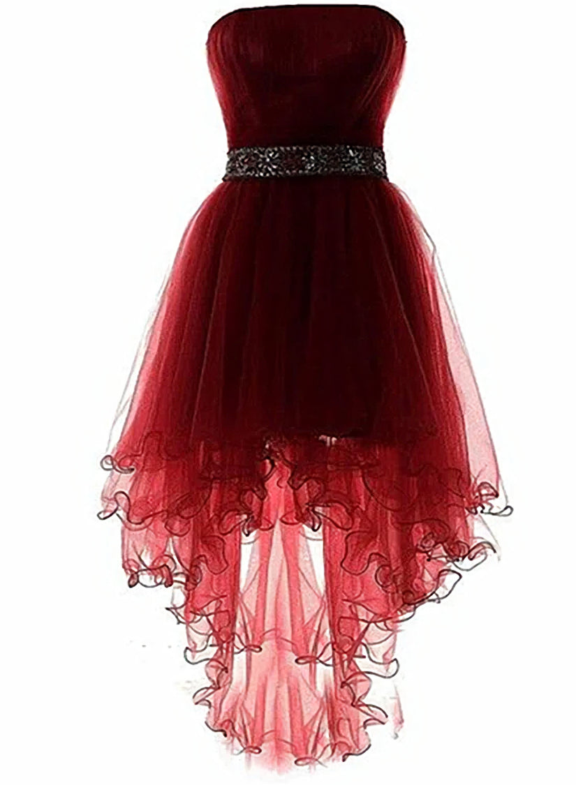 Wine Red Lovely High Low Tulle Homecoming Dress, Cute Party Dress