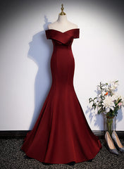 Wine Red Mermaid Off Shouler Evening Dress, Wine Red Long Prom Dress Party Dress