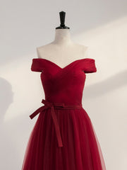 Wine Red Off Shoulder Simple Sweetheart Floor Length Party Dress, Dark Red Formal Dress