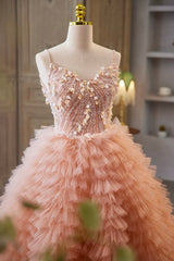 Beautiful Tulle Layers Long Prom Dresses, A-Line Spaghetti Straps Evening Dresses