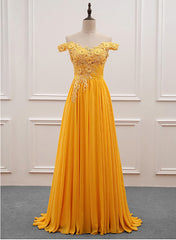 Yellow Off Shoulder Long Party Dress, Sweetheart Formal Dress